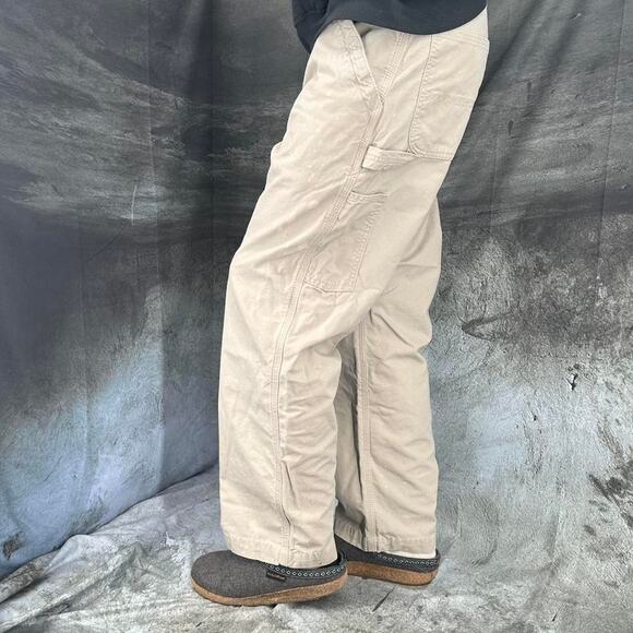 Y2K Carhartt Cream canvas Carpenter pants baggy fit men’s size 32 x 30 - Picture 2 of 8